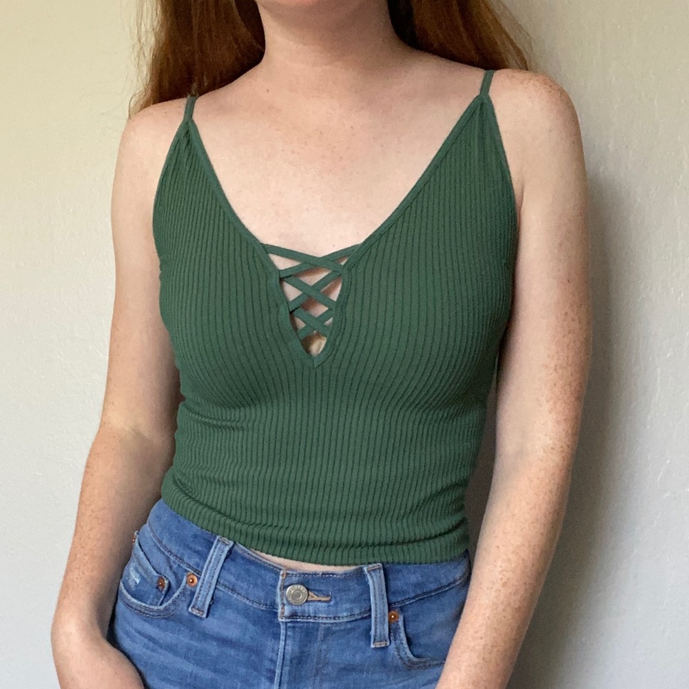 Free people forest green tank top